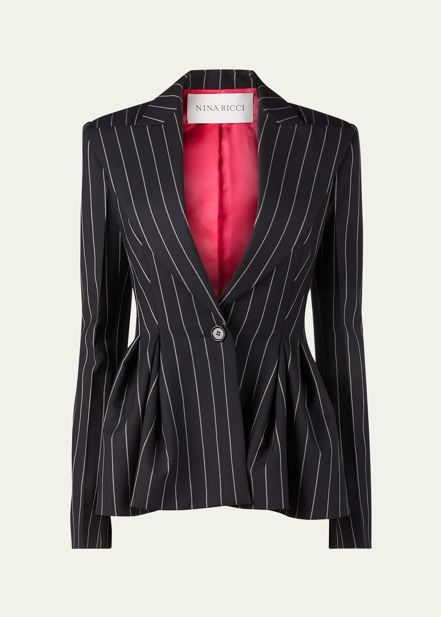 Pinstripe Peplum One-Button Wool Blazer - 1