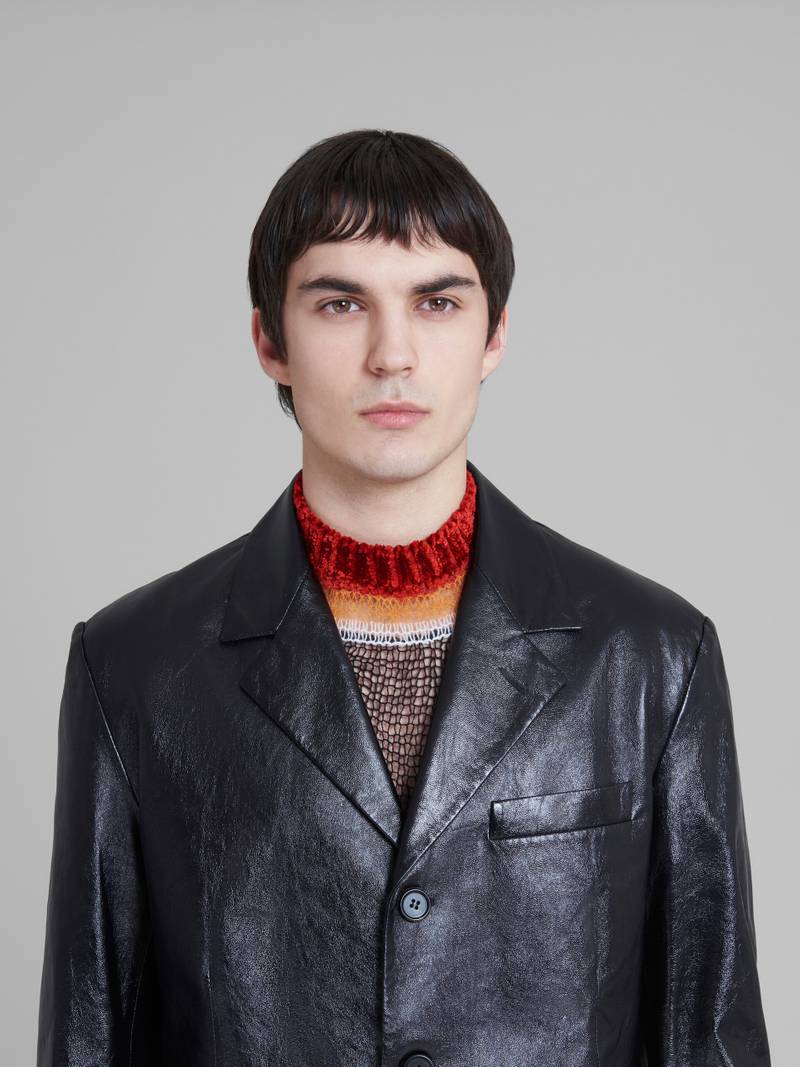 BLACK SINGLE-BREASTED BLAZER IN ULTRALIGHT NAPLAK LEATHER 4