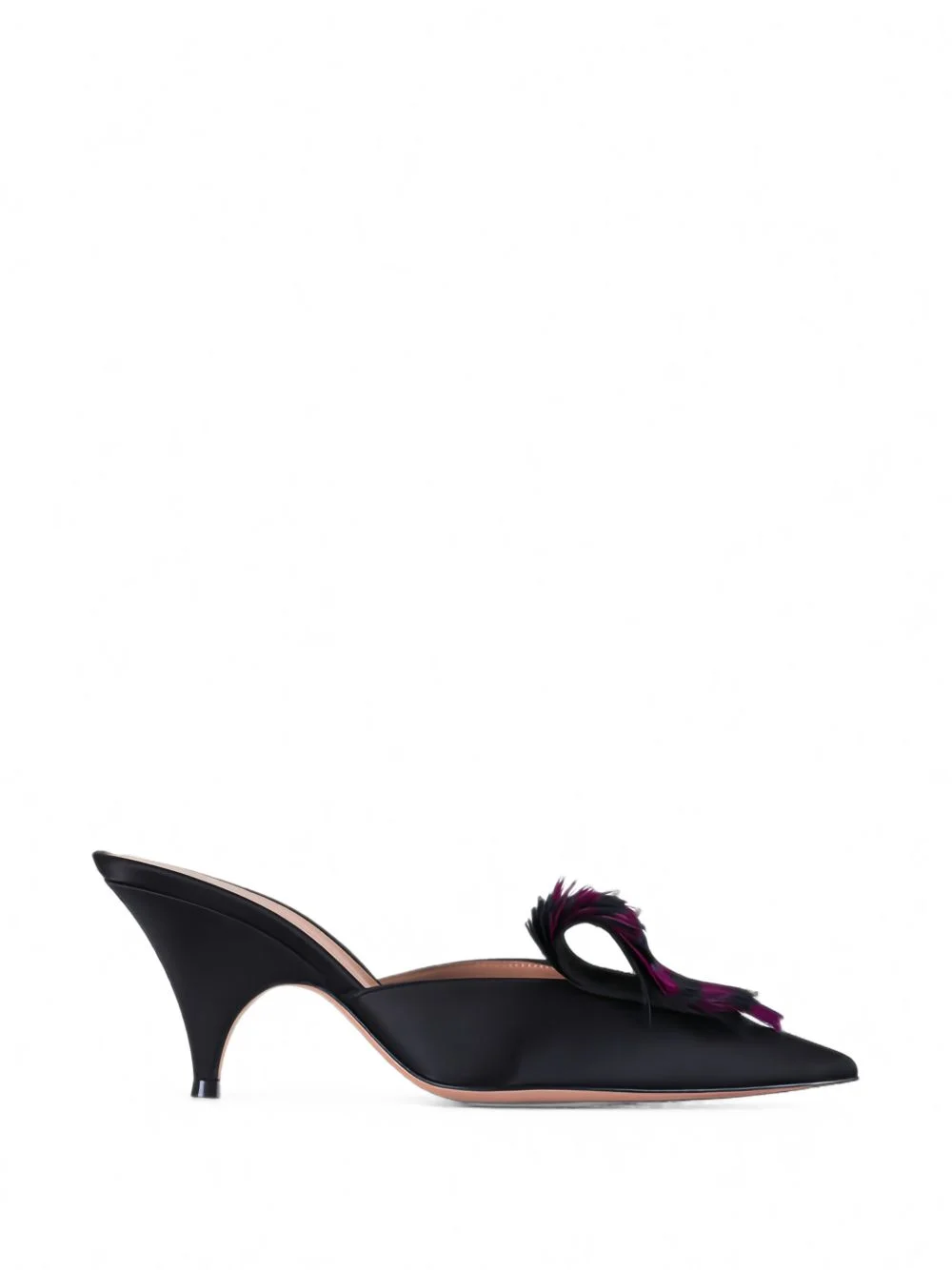 feather-embellished satin mules - 1