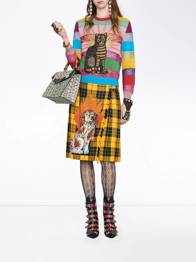 GUCCI Embroidered tartan wool skirt outlook