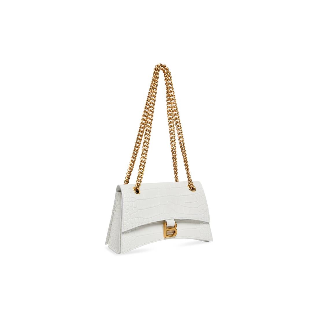 Women's Crush Small Chain Bag Crocodile Embossed in Optic White - 4