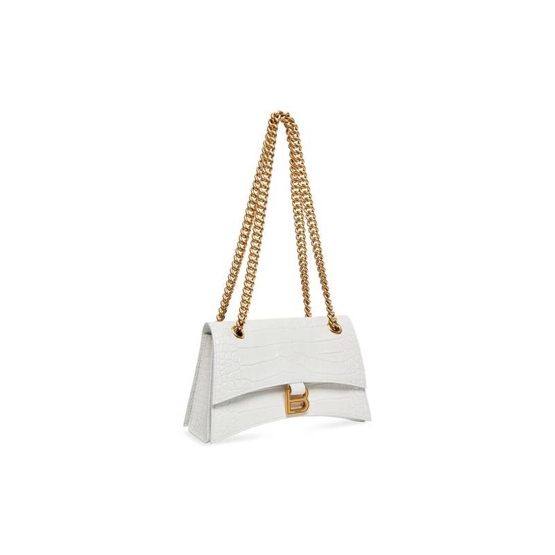 Women's Crush Small Chain Bag Crocodile Embossed in Optic White 4