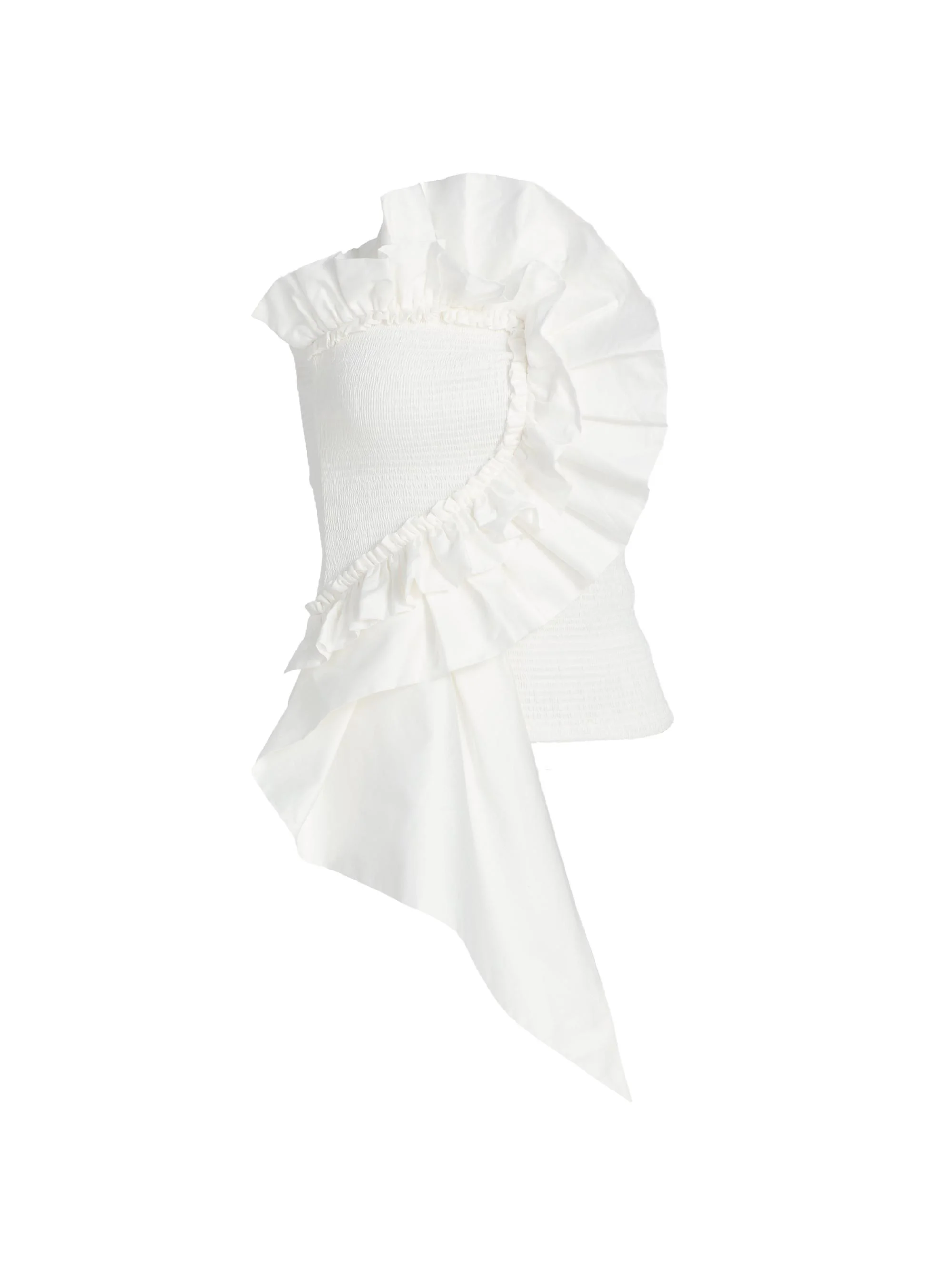Women's Smocked Ruffled Cotton Strapless Top - White - 1