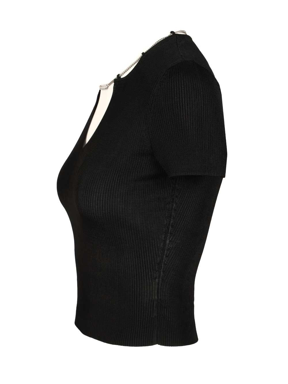 Ss V-Neck Pullover With Nameplate Chain Dresses Black - 3