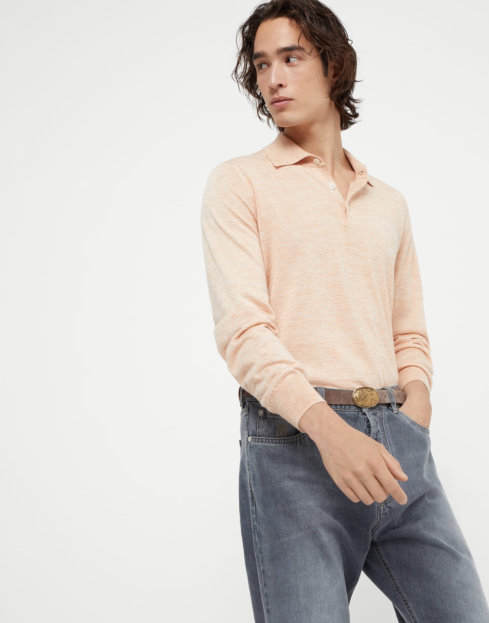Lightweight cashmere, silk and linen knit polo shirt - 4