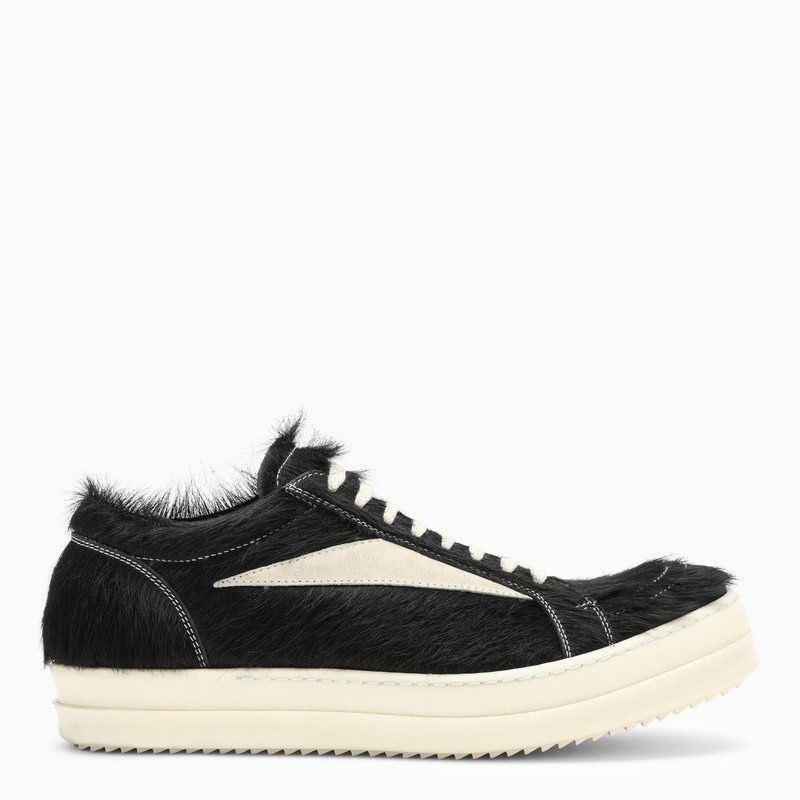Black/white sneaker in leather with fur - 1