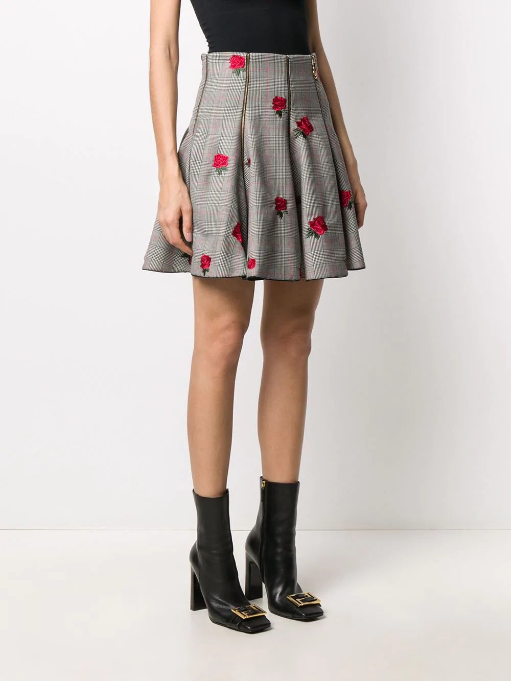 embroidered roses mini skirt - 3