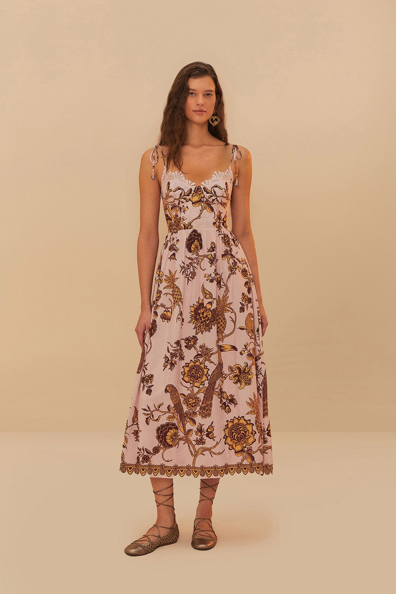 Pink Tropical Landing Lace Midi Dress 1