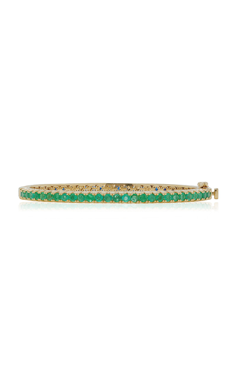 14k Yellow Gold Sapphire Emerald Bangle green 4