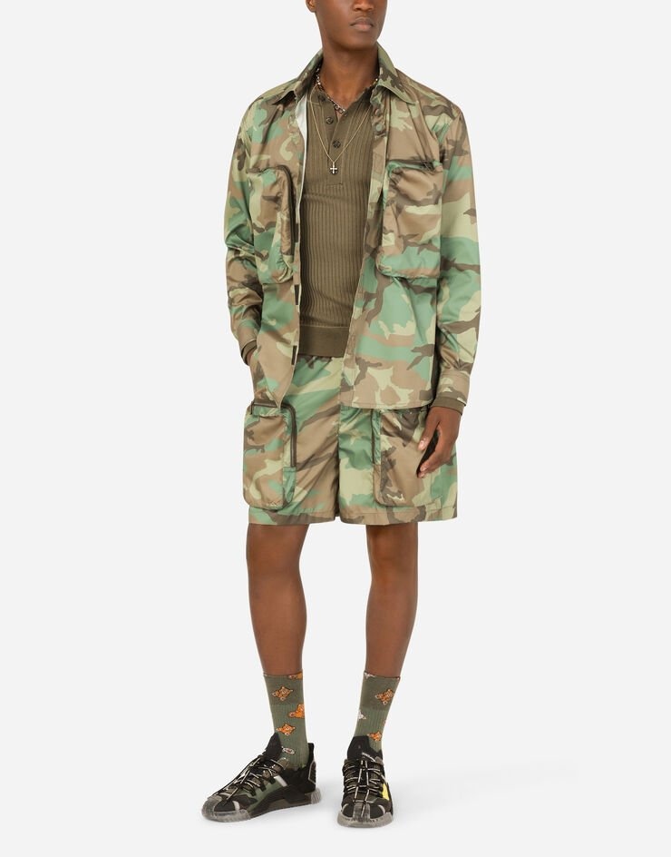 Nylon cargo shorts with camouflage print - 6