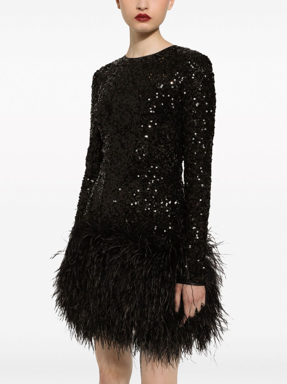 feather-trim sequinned minidress - 4