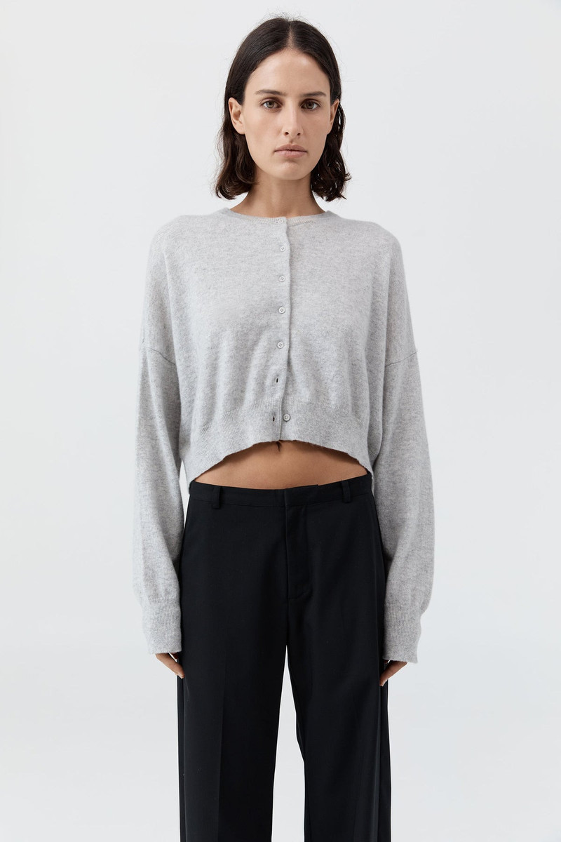 Cashmere Relaxed Cropped Cardigan - Grey Marle 3