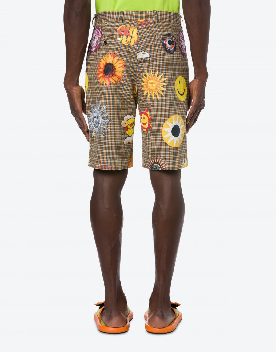 ALLOVER SUN SMILEY® PRINT CHECK COTTON BERMUDA SHORTS - 3