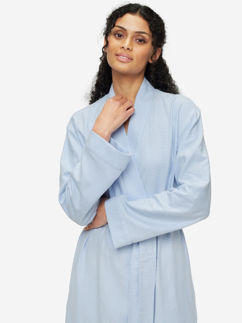 Women's Long Dressing Gown Kelburn 23 Brushed Cotton Blue - 2