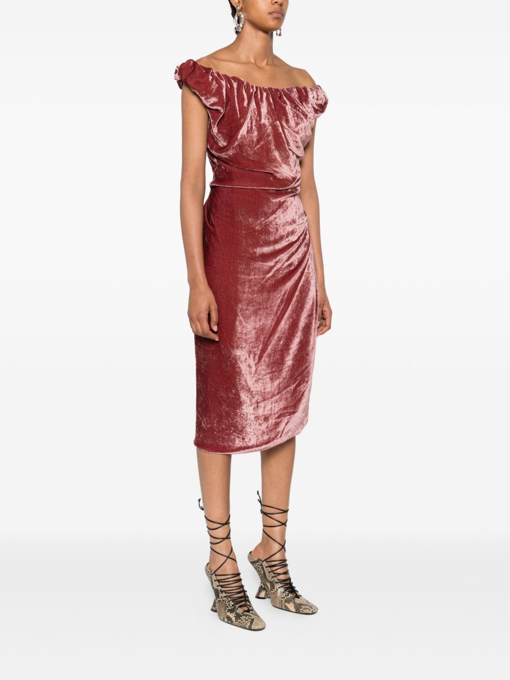 off-shoulder velvet midi dress - 3