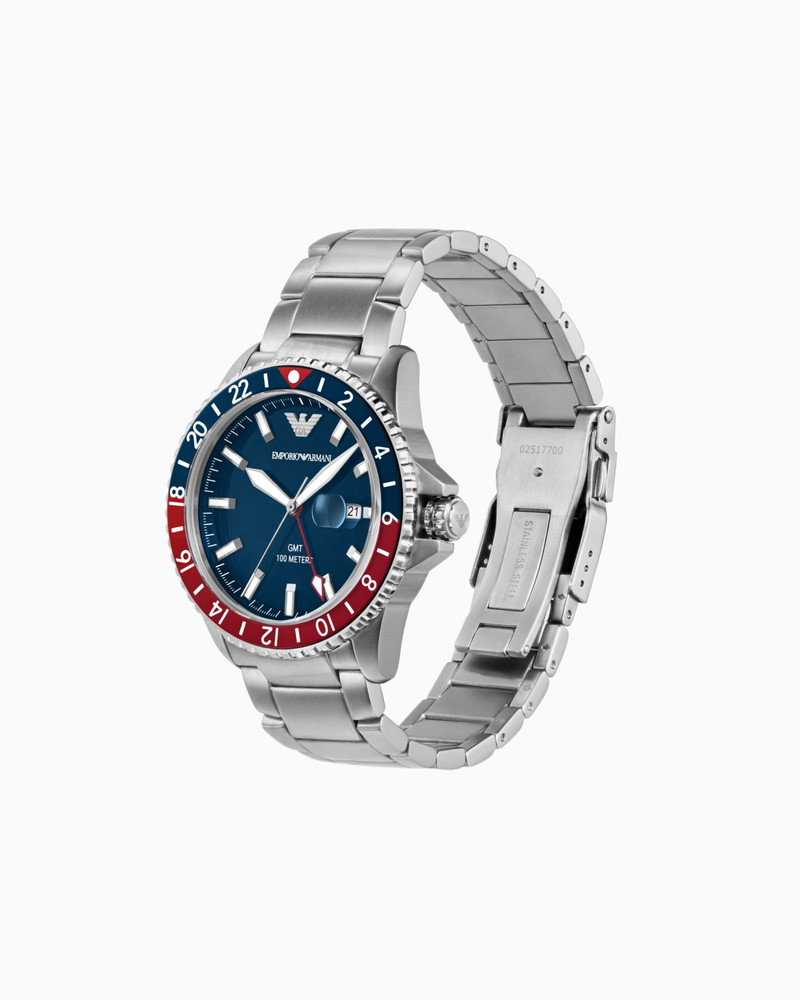 EMPORIO ARMANI GMT DUAL TIME STAINLESS STEEL WATCH outlook