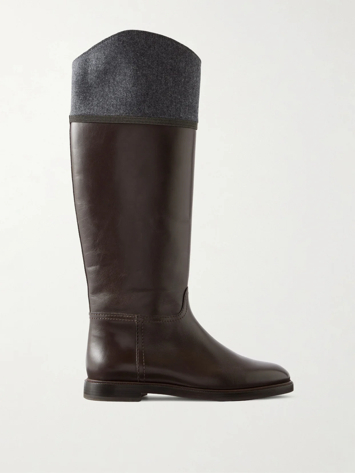 Bead-embellished Wool-trimmed Leather Ankle Boots - 1