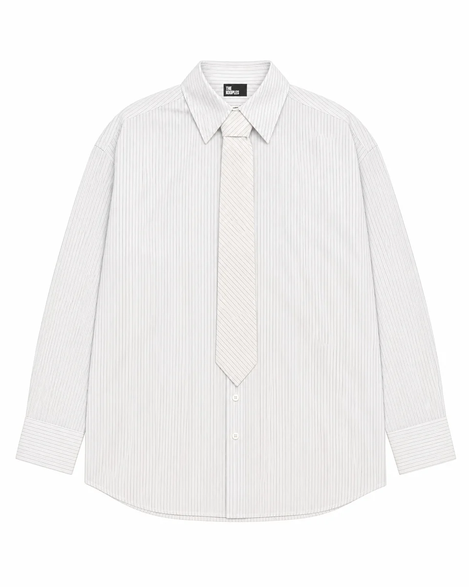 STRIPED COTTON SHIRT WITH A WHITE TIE - 1