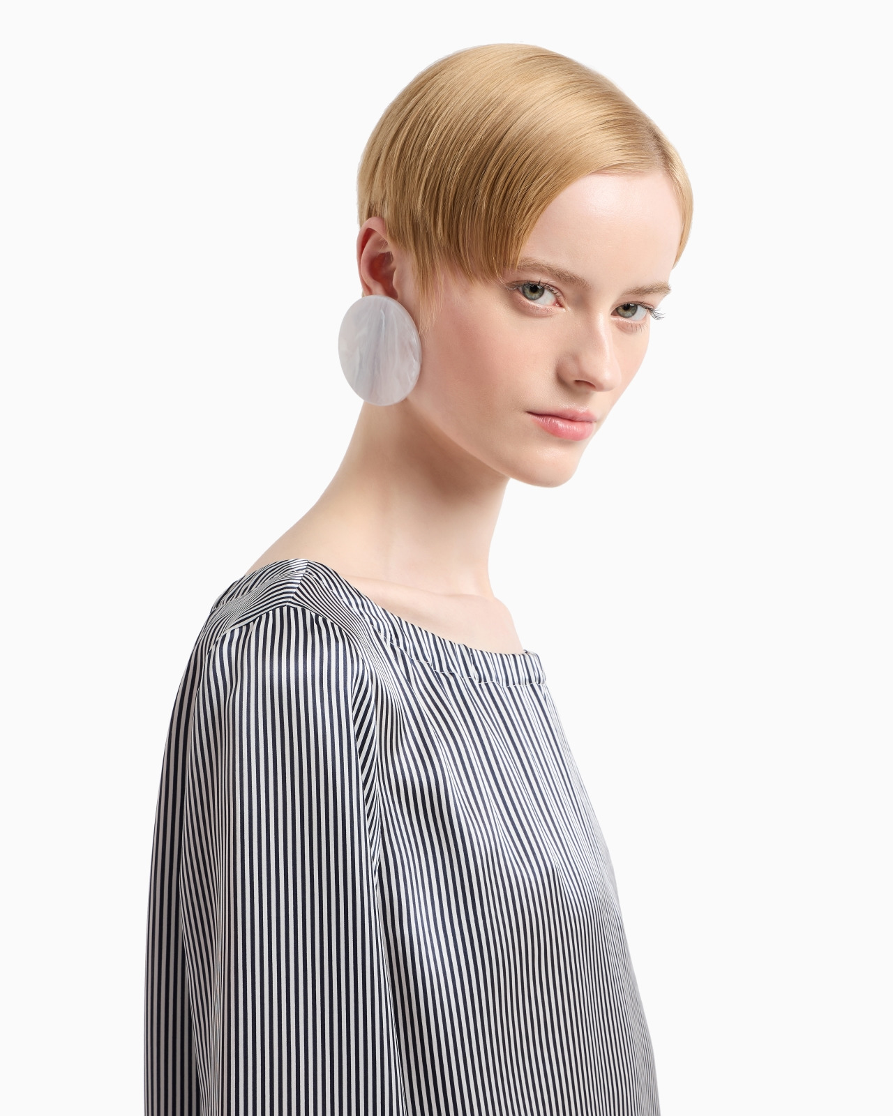 Silk satin blouse with all-over fine-striped print - 5