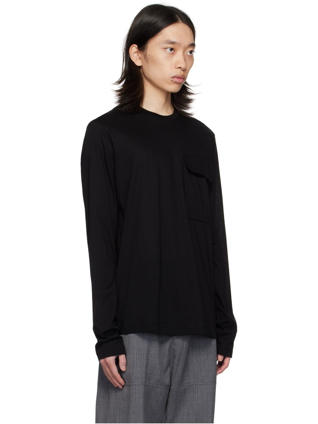 Black Flap Pocket Long Sleeve T-Shirt - 2