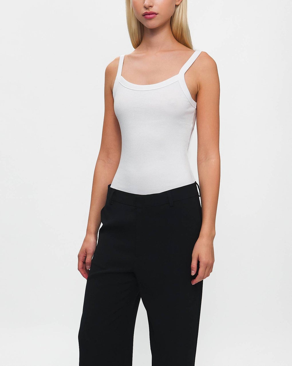 Top Fine Rib Singlet White - 2