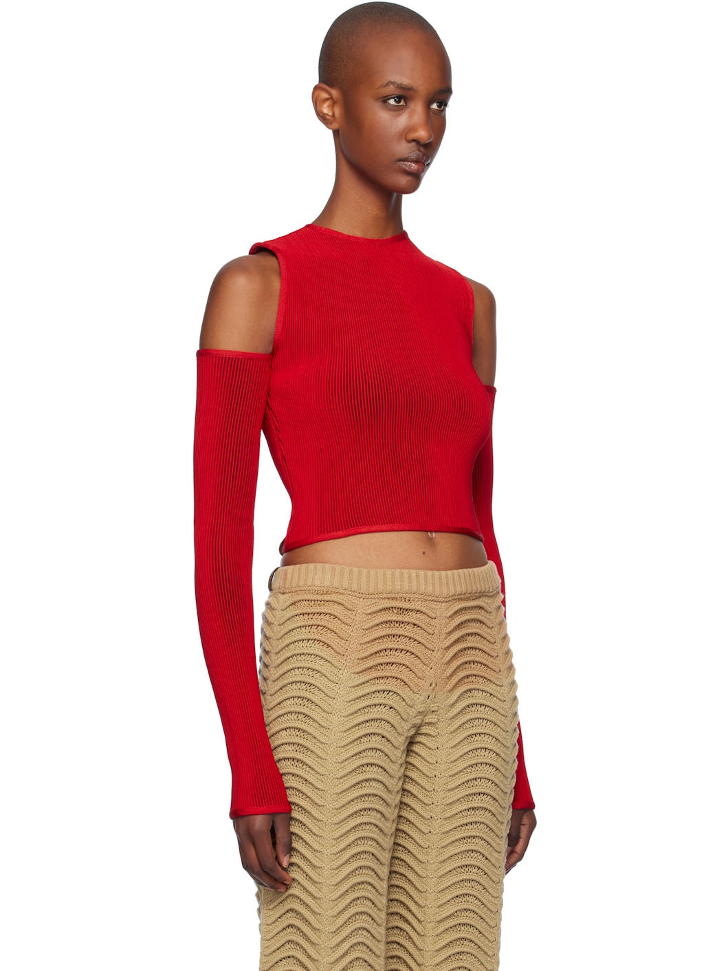 Red Quarter Shoulder Crop T-shirt - 2