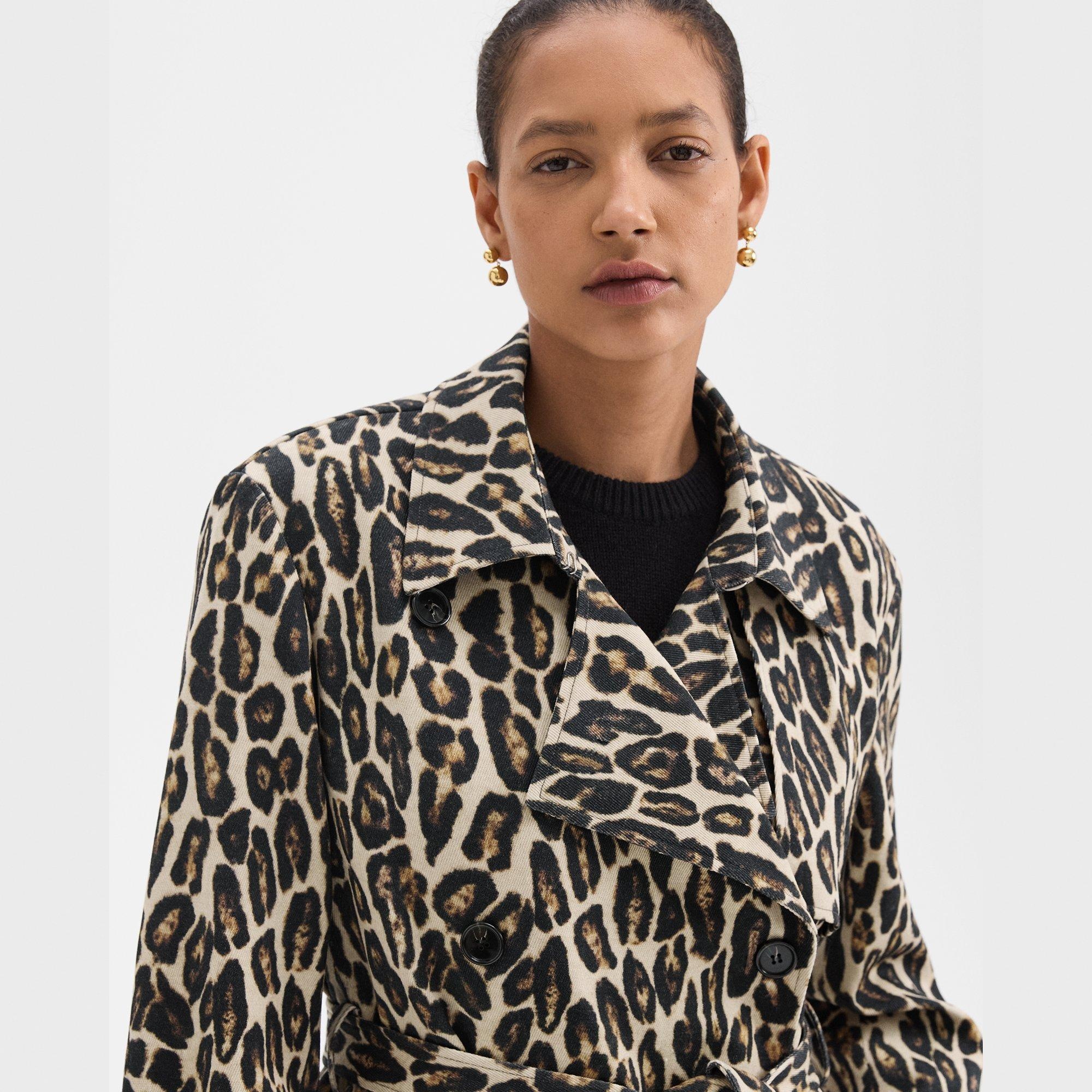 Relaxed Trench Coat in Stretch Leopard Wool - 5