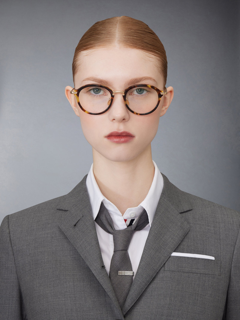 Thom Browne Tortoise Acetate And Titanium Round Eyeglasses outlook