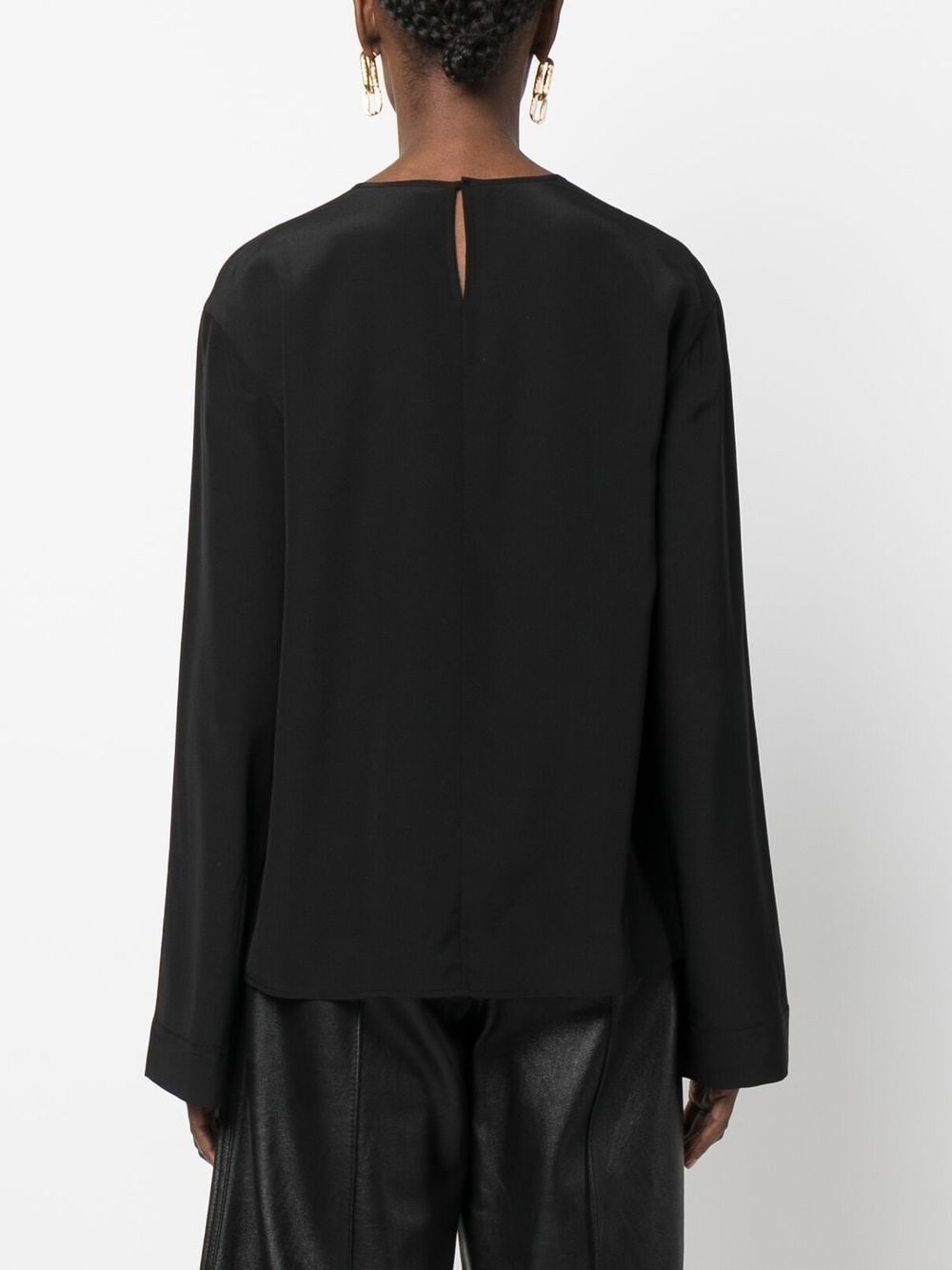 gathered-neck silk blouse - 4