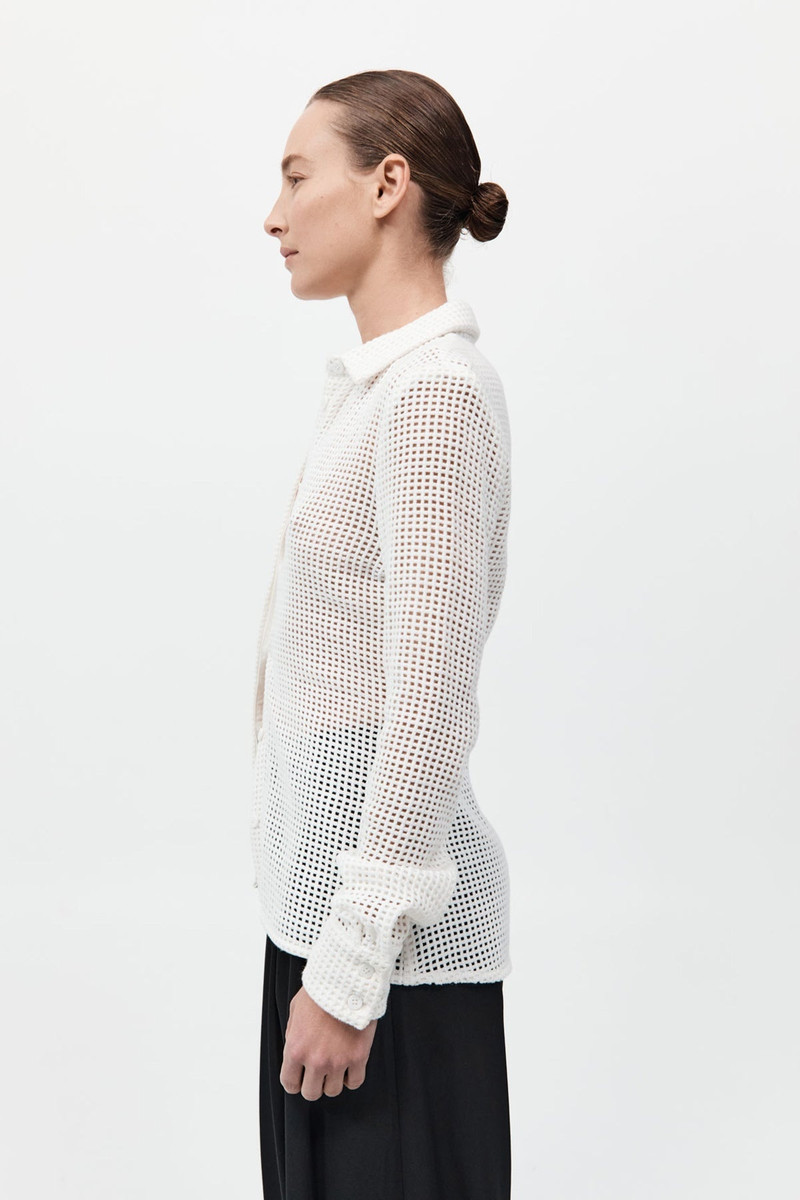 Fitted Cotton Grid Shirt - White 5