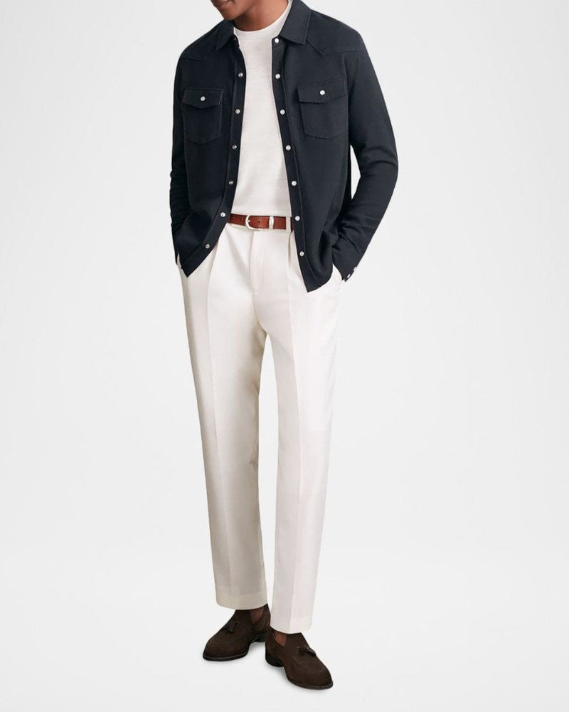 REISS Men's Ledger Cotton and Cashmere Western Knit Overshirt outlook