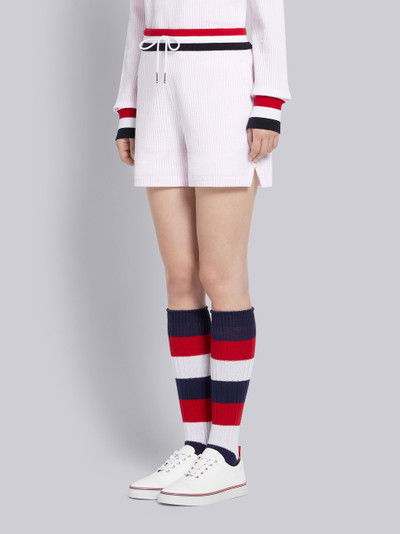 Thom Browne Light Pink Cotton Seersucker Tricolor Striped Waistband Shorts outlook