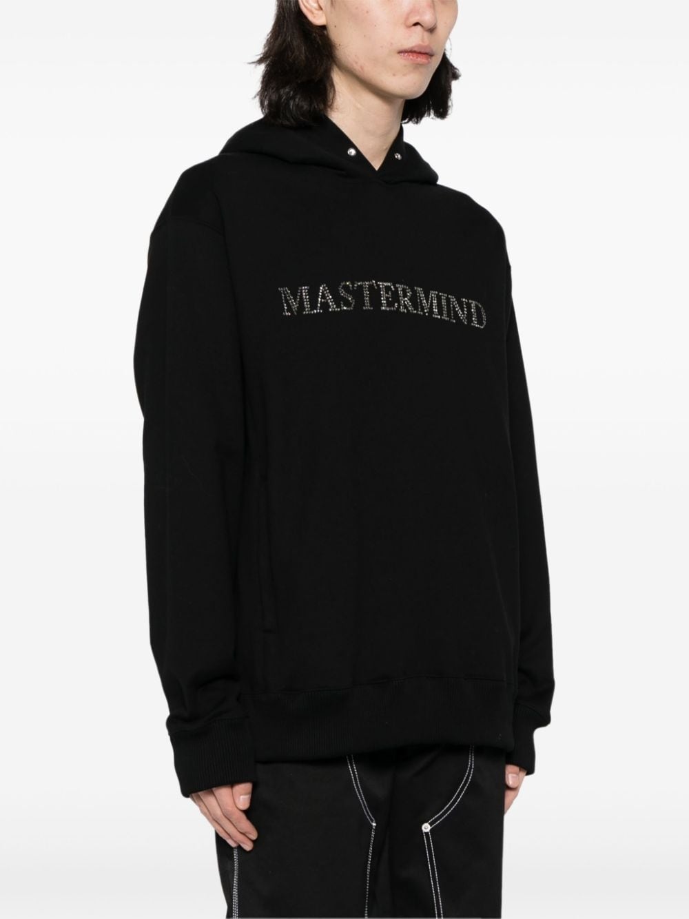 rhinestone-logo cotton hoodie - 3