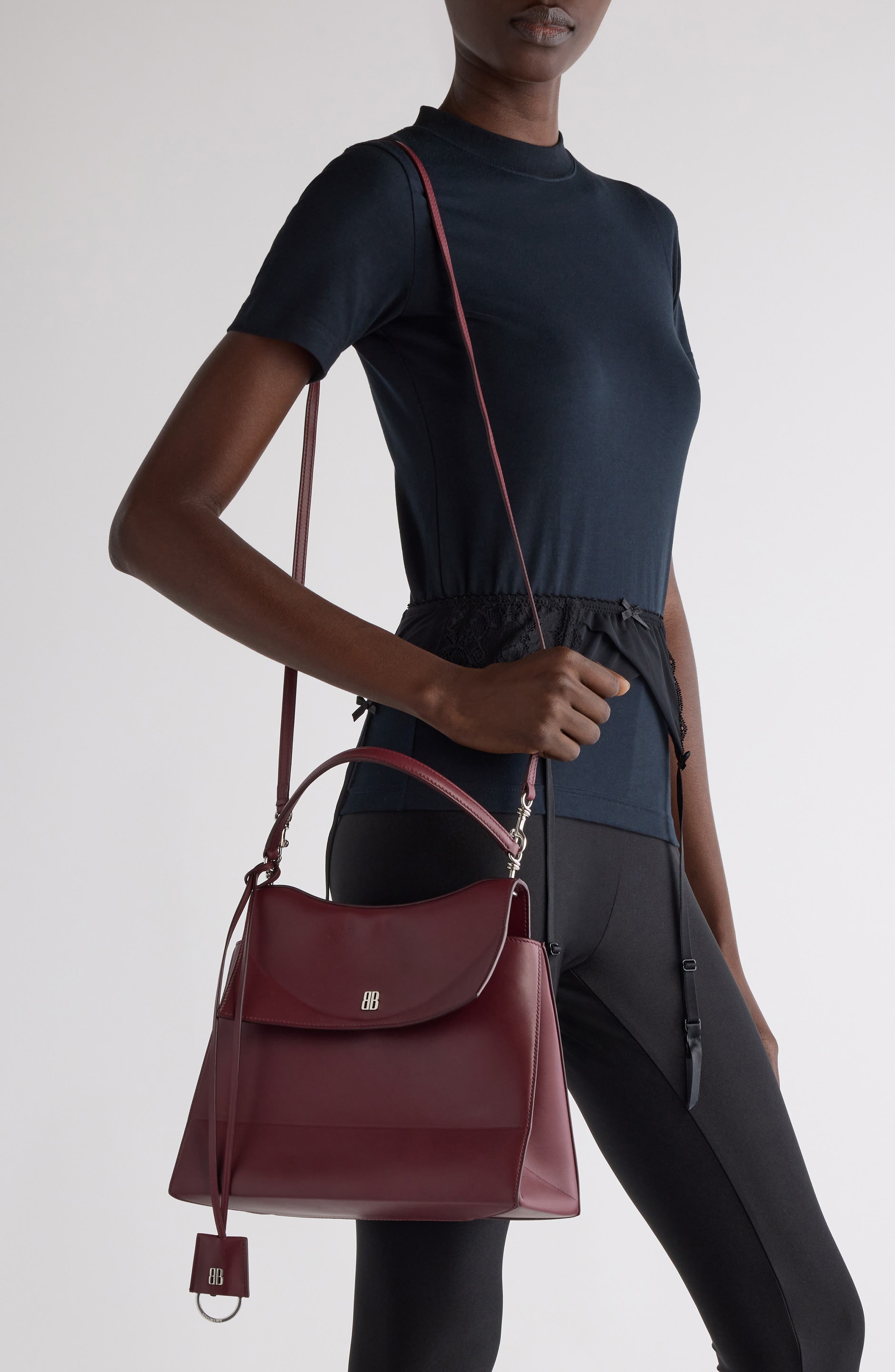 Balenciaga Medium Nano BB Leather Top Handle Bag in 6036 Dark Burgundy at Nordstrom - 2
