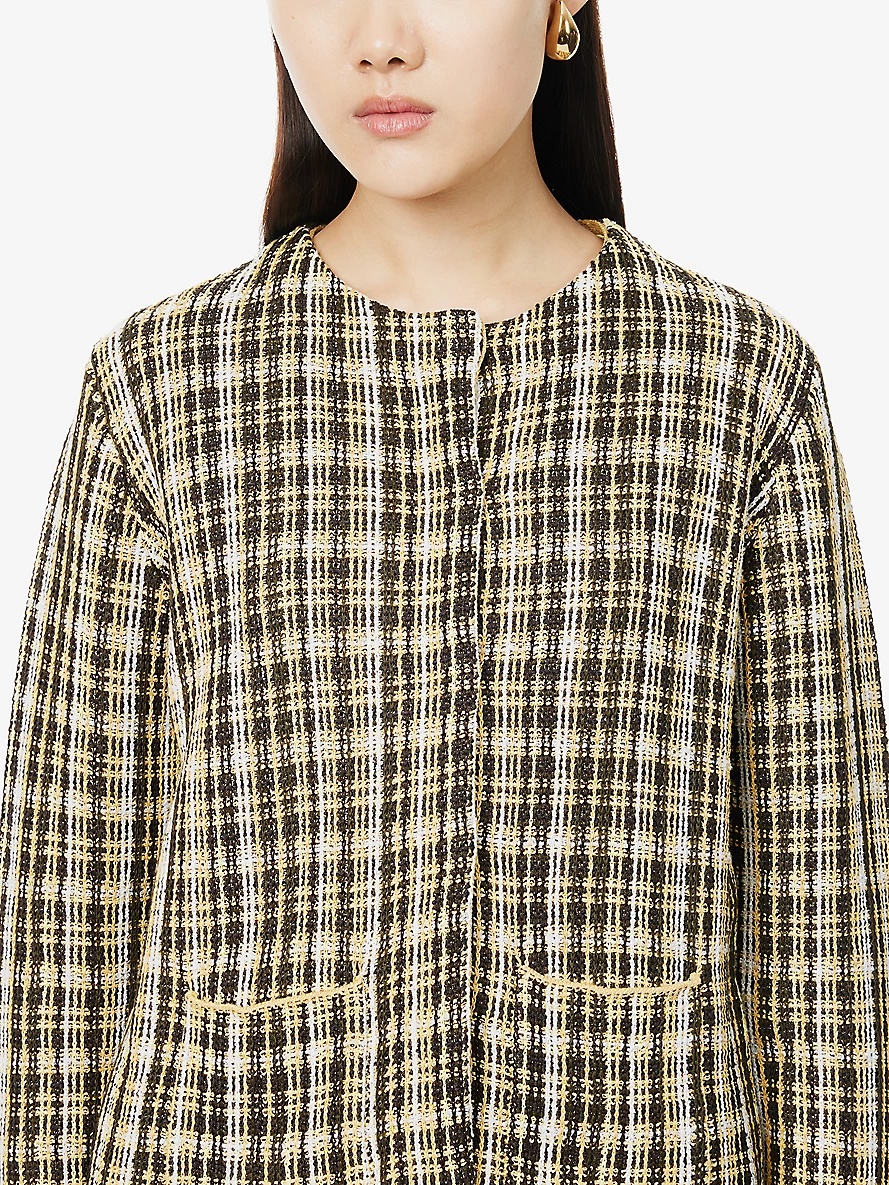 Check-pattern linen-blend jacket - 5