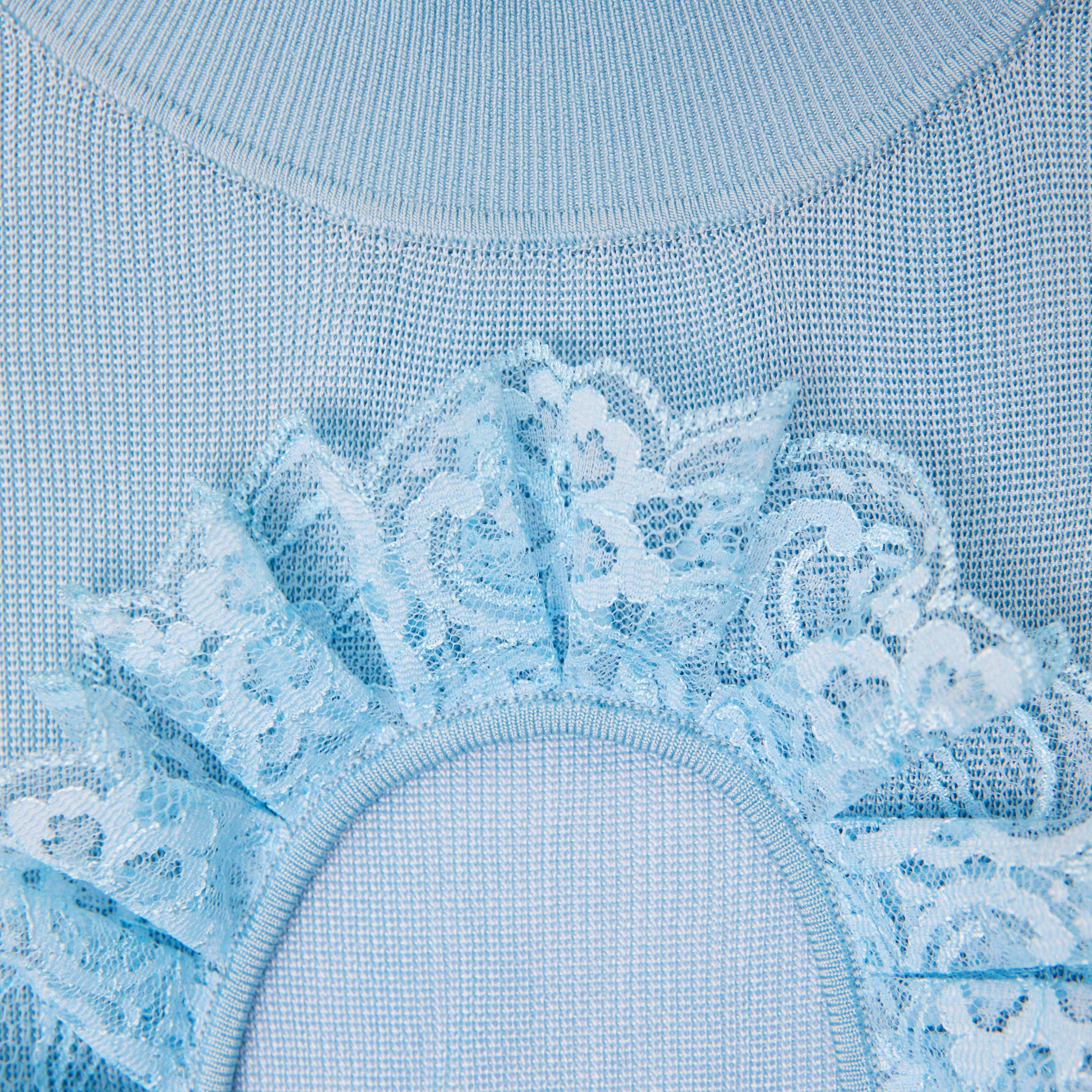 Blue Knit Cut Out Bodysuit - 5