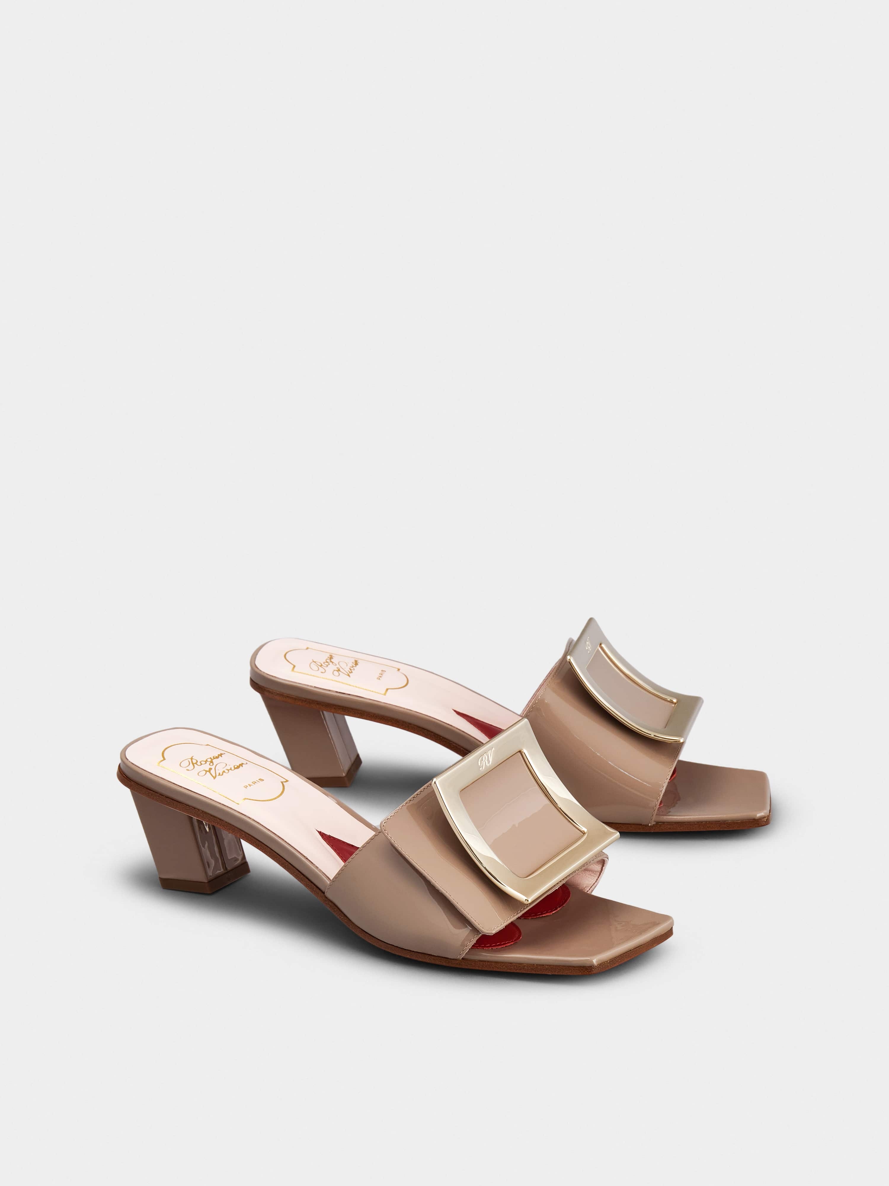 Roger Vivier Love Metal Buckle Mules in Patent Leather