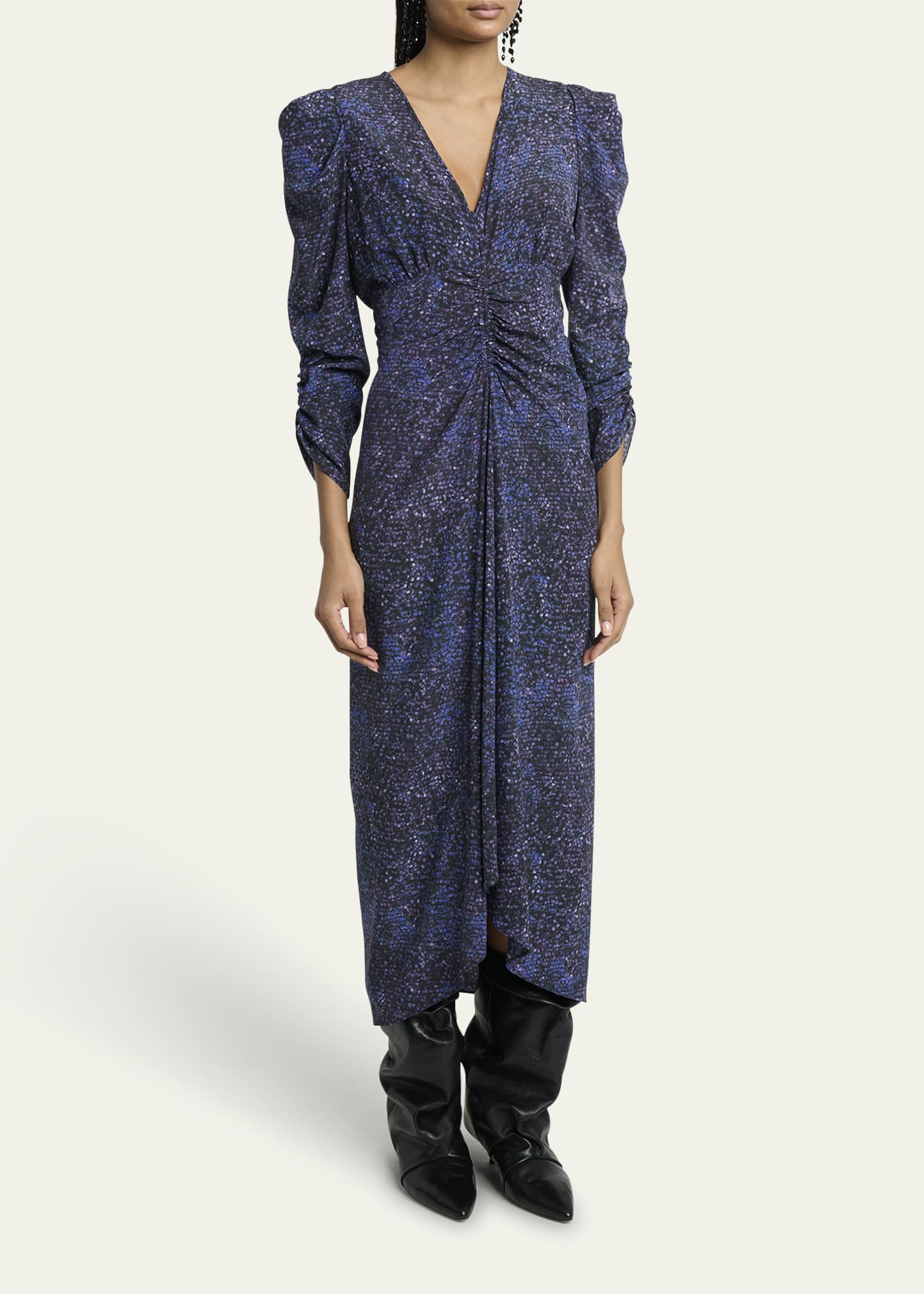 Albini Mosaic Ruched Stretch Silk Dress - 4