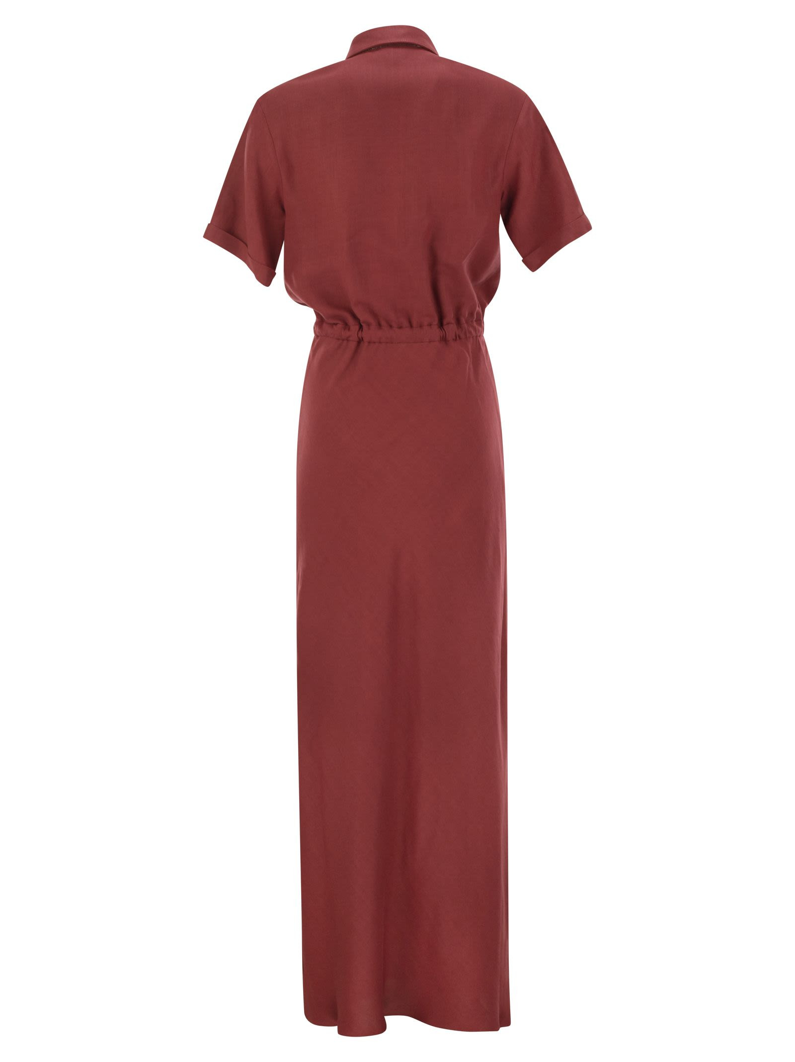 Brunello Cucinelli Women Fluid Viscose And Linen Twill Dress With Necklace - 2