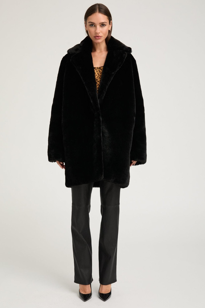 BLACK FAUX FUR SHORT CLASSIC COAT 1