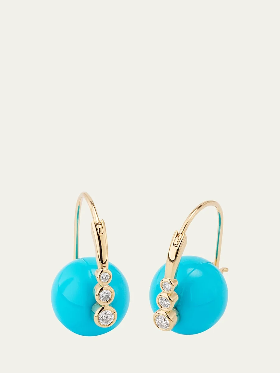 Graduated Bezel Bead Earrings on Turquoise - 1