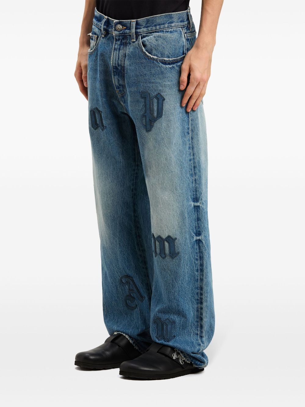 logo patch straight jeans - 4