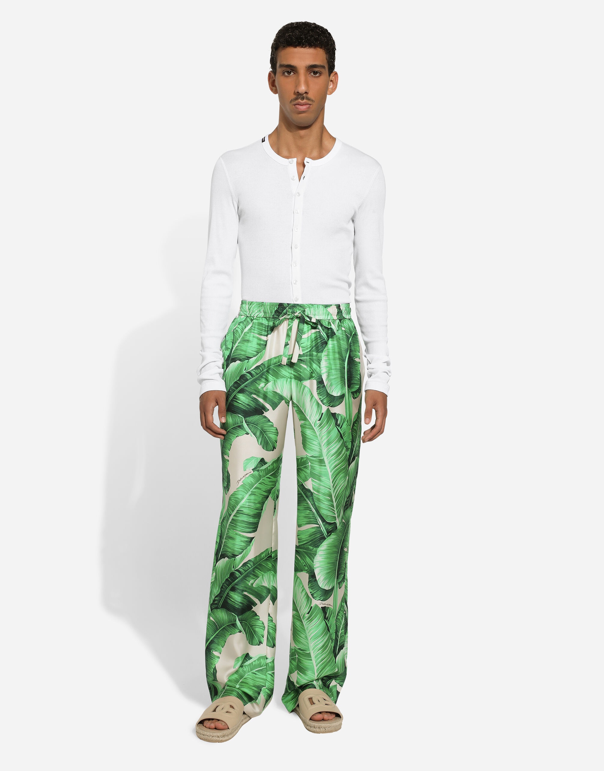 Banana-tree-print silk pajama pants - 2