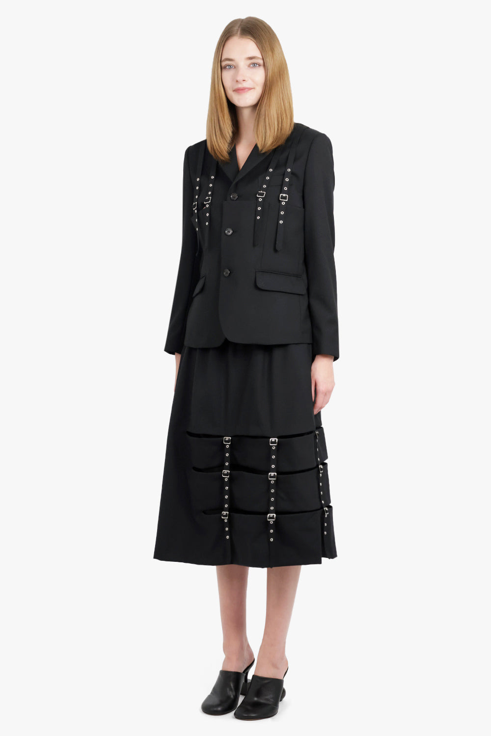 SINGLE BREASTED SUSPENDER DETAIL JACKET | BLACK - 2