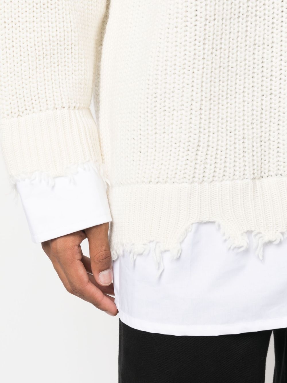 layered distressed crochet-knit jumper - 5