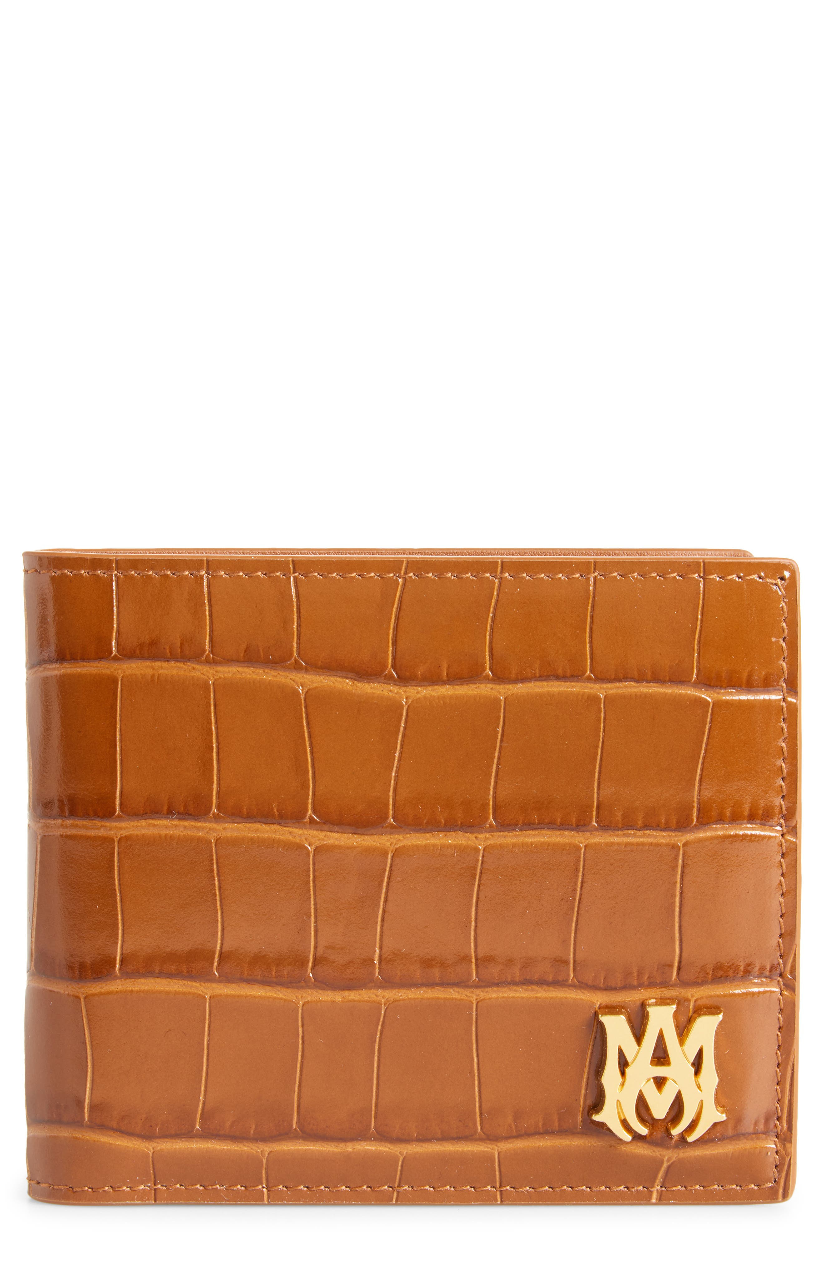 AMIRI MA Icon Croc Embossed Leather Bifold Wallet in Malt at Nordstrom - 1