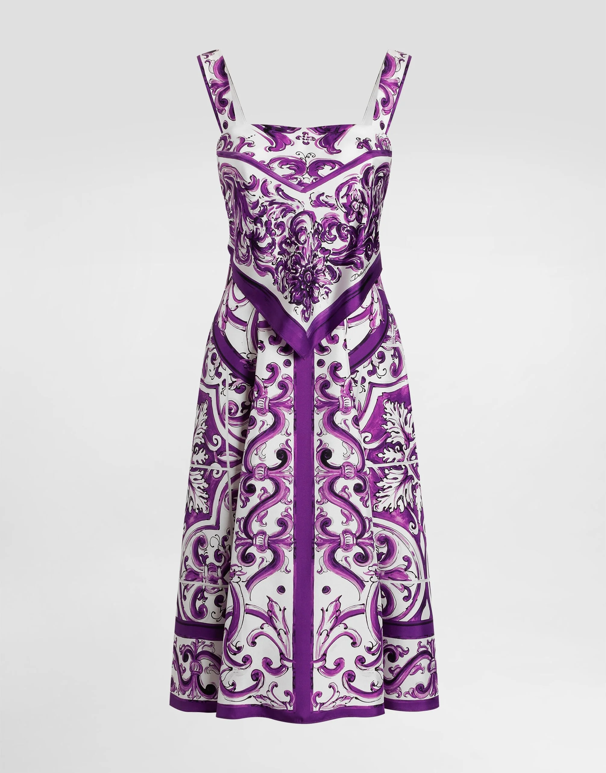 Majolica-print silk twill dress - 1