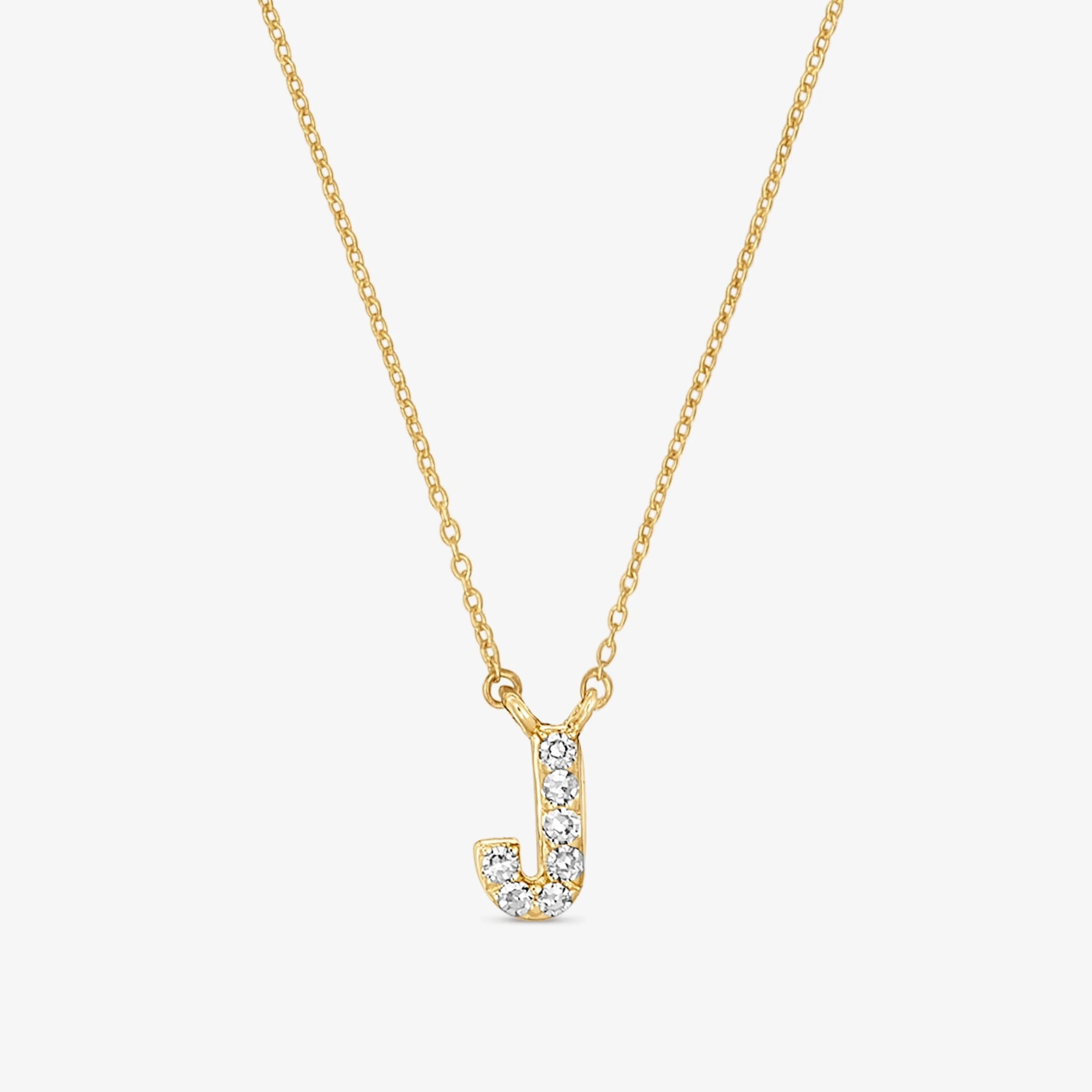 Short 18K solid gold letter J Necklace with 0.05 ct diamonds Alphabet - 1