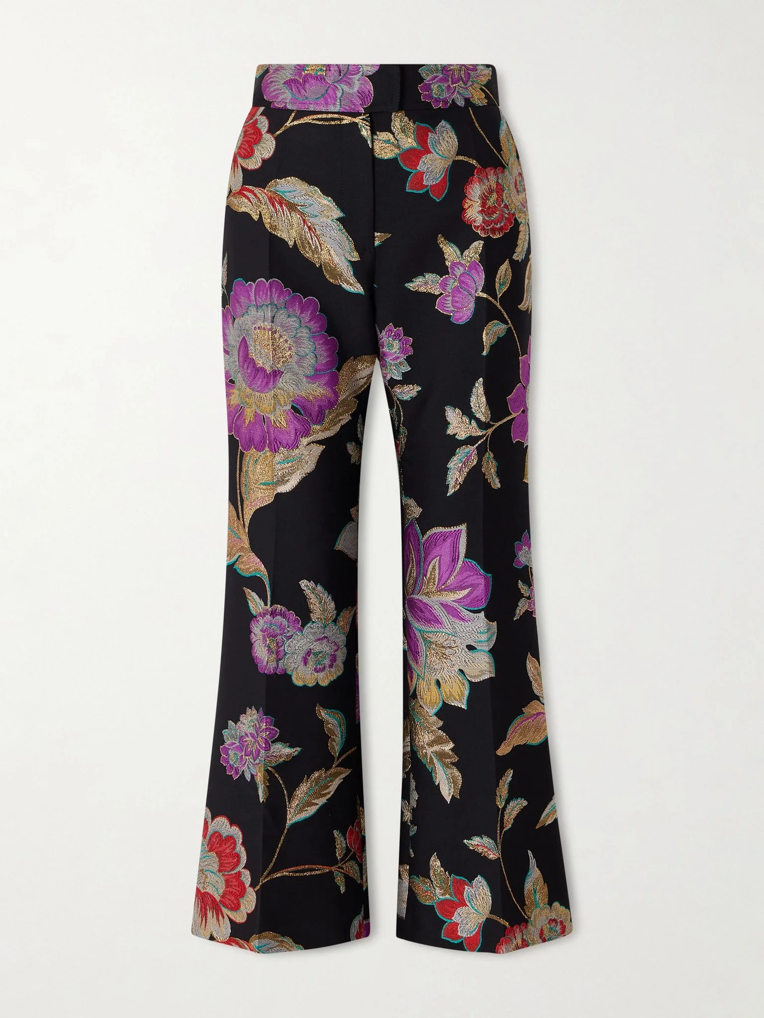 Floral-brocade wool-blend straight-leg pants Black - 1