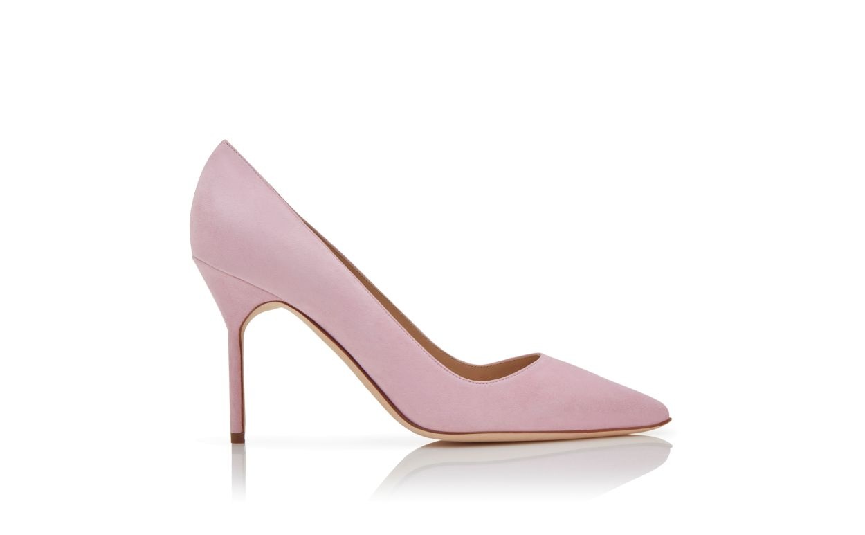 Light Pink Suede Pointed Toe Pumps - 1